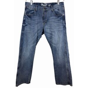 Wrangler Retro 34x32 Slim Boot Dark Wash‎ Bold Stitch Stretch Denim Mens Jeans